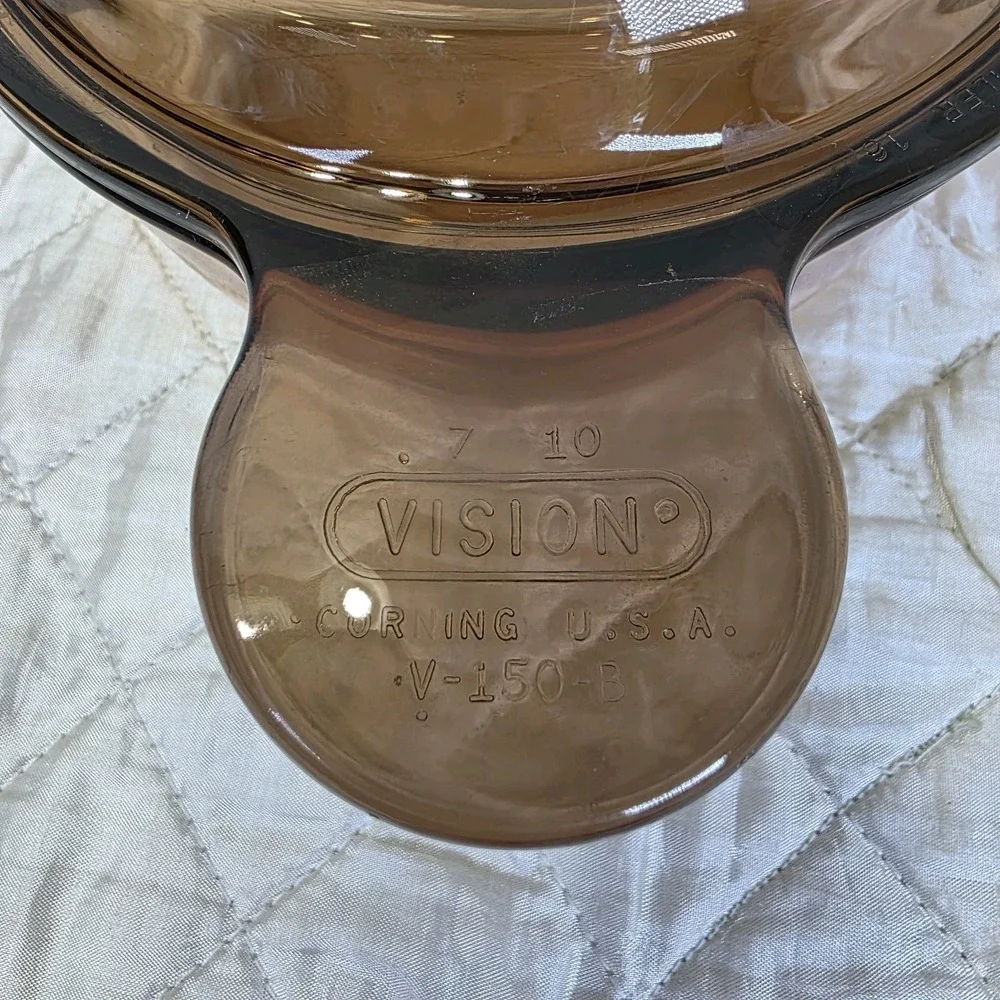 Corning Vision Ware Pyrex Grab-It Bowl V-150-B w/ Glass Lid P-150-C -Amber-5.25